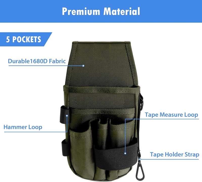 KENOBE 5-Pockets Tool Pouch, Black Tool Pouch Organization, Heavy-Duty Electrician Tool Pouches for Electrician, Carpenter, Construction, Technician, Side Belt Pouch, Small Electrician Holster - Image 4